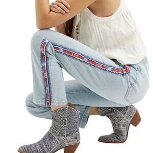 PILCRO Anthropologie The Vintage Straight Jeans Boho Ribbon Stripe Trim - Sz 27